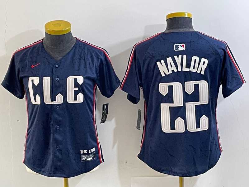 Womens Cleveland Guardians #22 Josh Naylor Navy 2024 City Connect Limited Stitched Jersey
